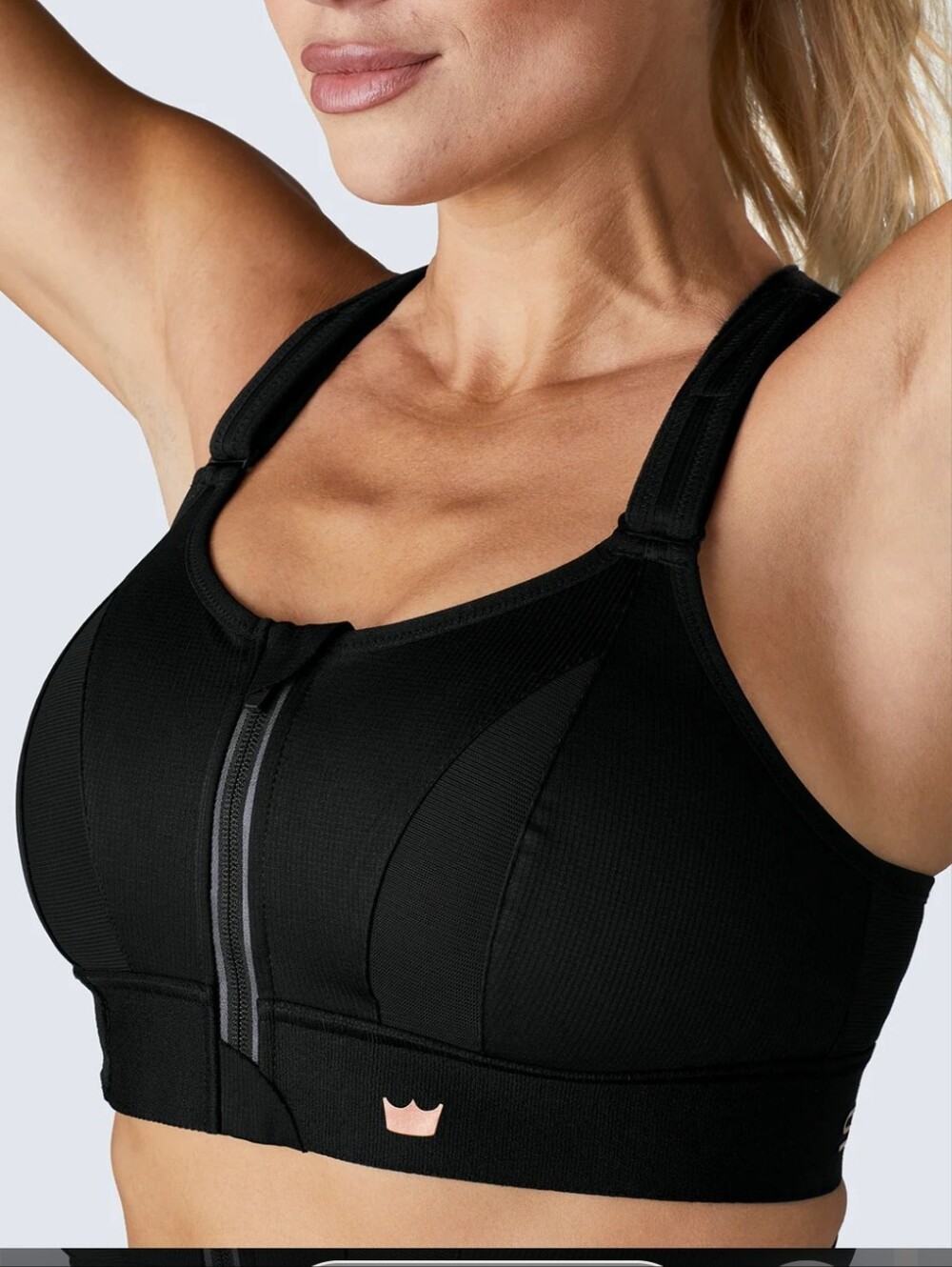 SHEFIT Flex Sports Bra Size 3Luxe Black Front Zip Adjustable Medium Impact